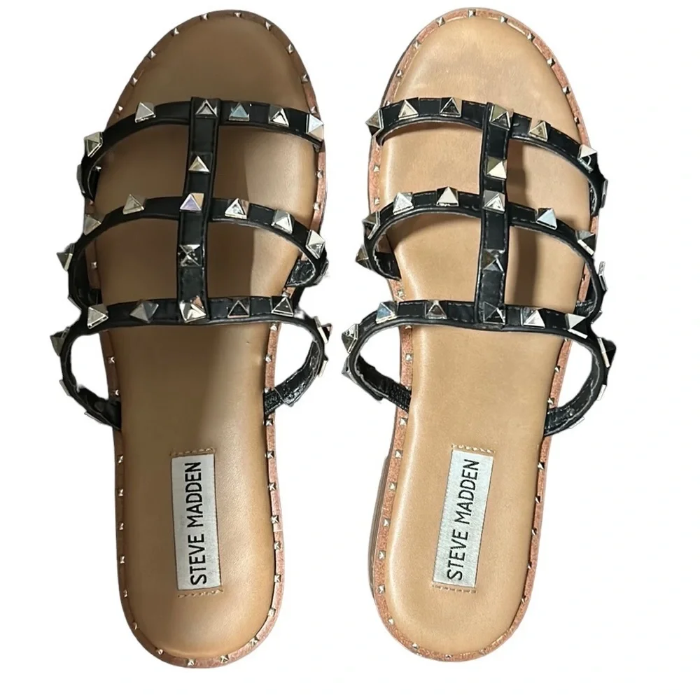 Steve Madden black slides sandal with studs size 7.5 - Picture 3 of 6